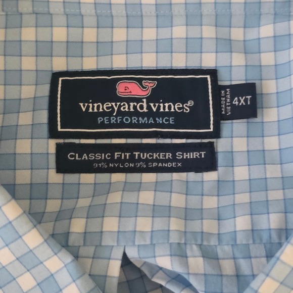 Vineyard Vines Men Performance Classic Fit Tucker Shirt Blue Gingham Check 4XT - Picture 4 of 9